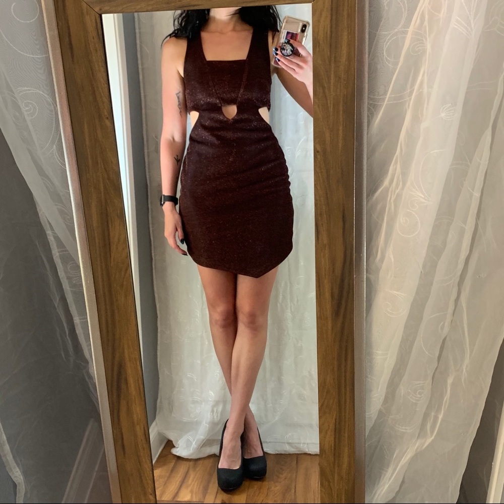 Express Short Maroon Metallic Dress